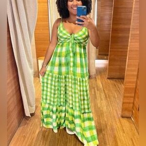NWT! FARM RIO Size S • Anthropologie Green Check Maxi Dress Maxi Dress.